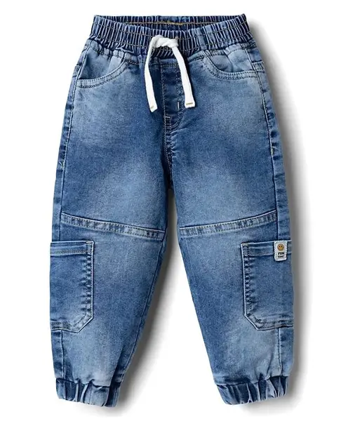 Babyhug Denim Full Length Washed Jeans With Stretch - Light Blue