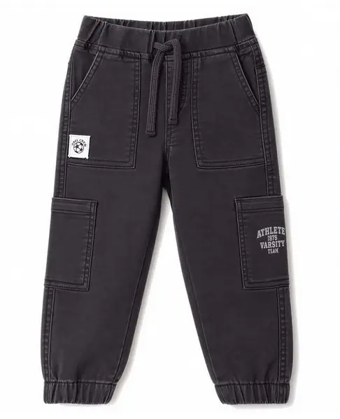 Babyhug Denim Full Length Text Printed Jeans with Stretch - Black
