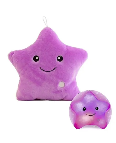 Happy Hues 43 cm Glowing Star LED Light-Up Plush Stuffed Toy Soft Color-Changing Decorative Star for Kids Bedroom & Nursery Battery Operated Night Light Toy -Purple