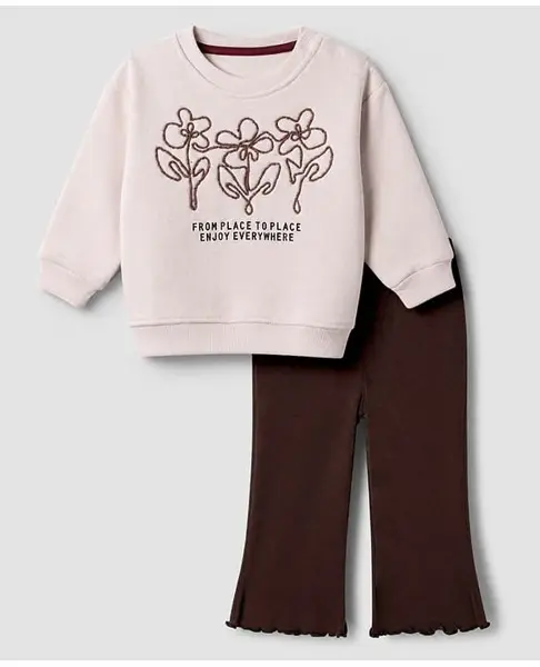 Bonfino Knit Winter Wear Suit with Full Sleeves and Floral Embroidery in Light Pink