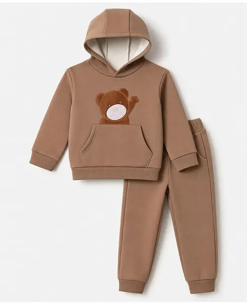 Mark & Mia Hooded Winter Wear Suits With Teddy Bear Patch - Khaki