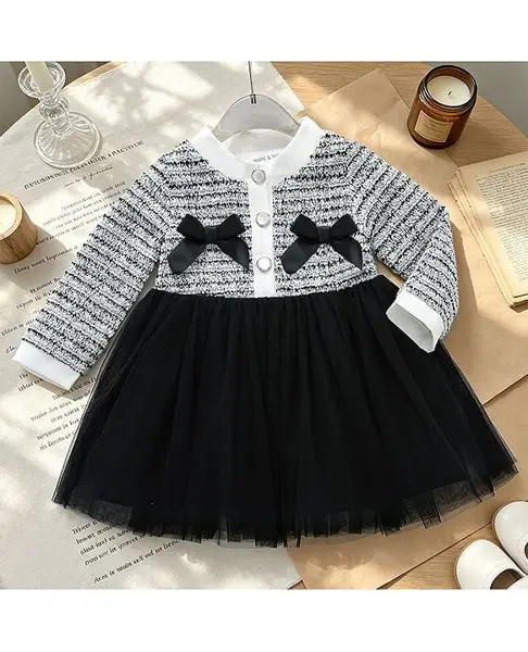 Mark & Mia Full Sleeves Winter Frock with Bow Applique - Black