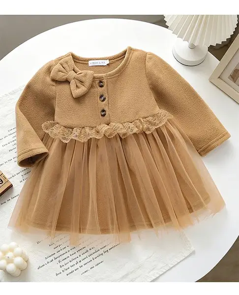 Mark & Mia Winter Frock with Full Sleeves and Bow Detail - Brown