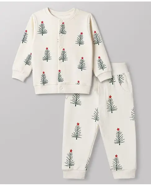 Doodle Poodle Light Weight 100% Cotton Light Weight Looper Terry Knit Full Sleeves Winter Wear Suit - White