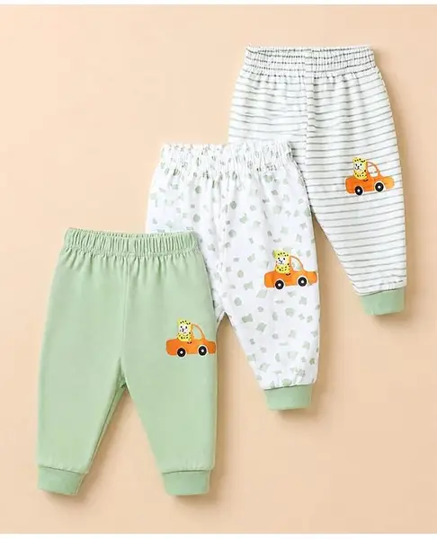 Child World Sinker Knit Full Length Lounge Pant With Car Print Olive Green Pack of 3- Olive Green