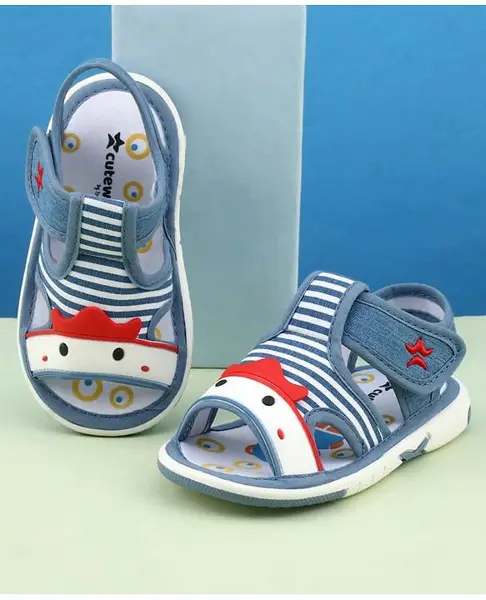 Cute Walk by Babyhug Velcro Closure Musical Sandal With Stripes - Blue