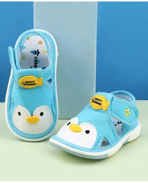 Cute Walk by Babyhug Velcro Closure Musical Sandal With Animal Design - Light Blue