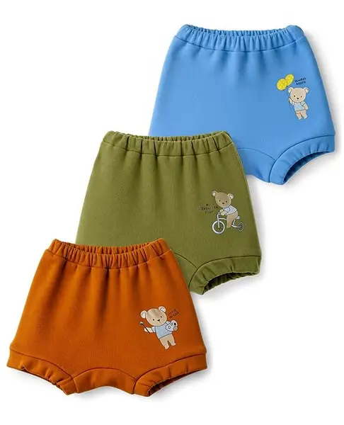 Simply Interlock Knit Bloomers With Teddy Bear Print Pack of 3 - Rust Orange   Olive & Blue