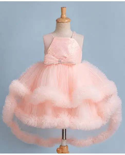 Mark & Mia Net Woven Sleeveless Sequinned Party Dress With Bow Applique - Peach
