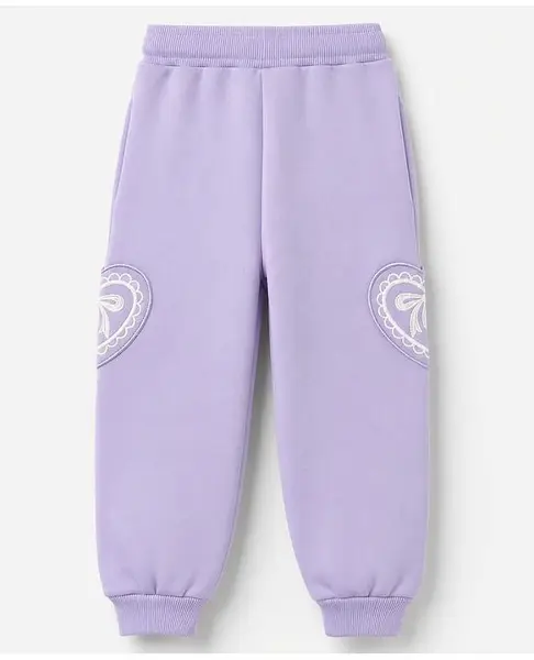 Babyhug Cotton Looper Knit Full Length Lounge Pant With Hearts Patch - Lavender