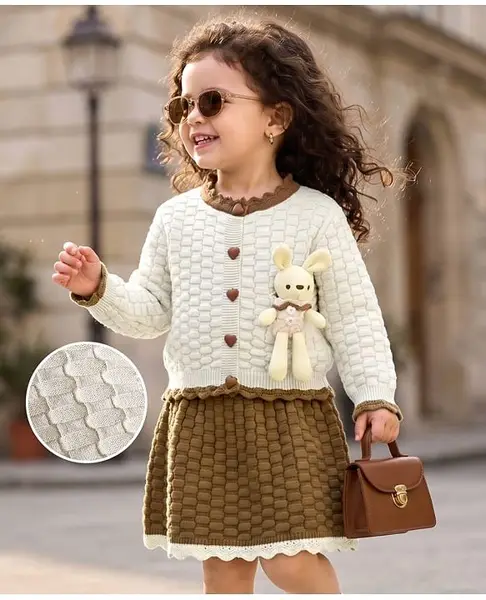 Mark & Mia Viscose Full Sleeves Sweater Set with Bunny Applique - Beige