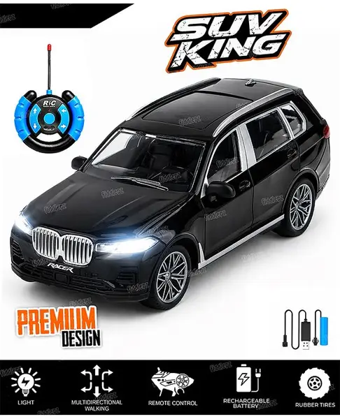 Fiddlerz Remote Control Car Toy for Kids with LED Lights Stylish RC Racing Toy for Indoor and Outdoor Fun for Boys and Girls - Black