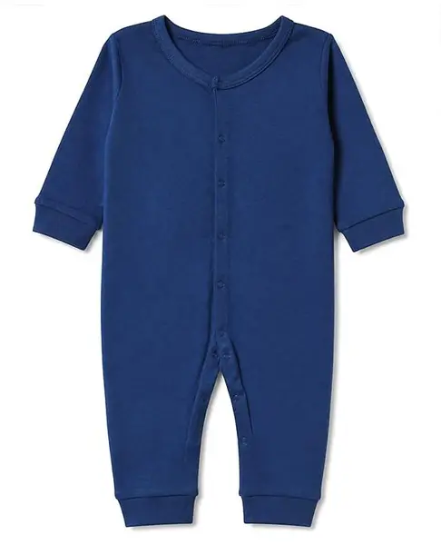 Babyhug 100% Cotton Interlock Knit Full Length Romper - Navy Blue