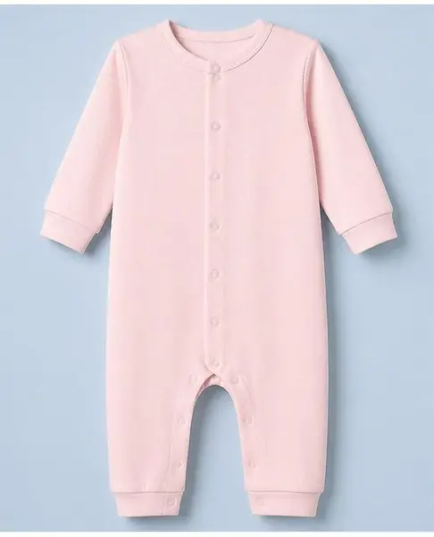 Babyhug 100% Cotton Interlock Knit Full Sleeves Solid Romper - Pink