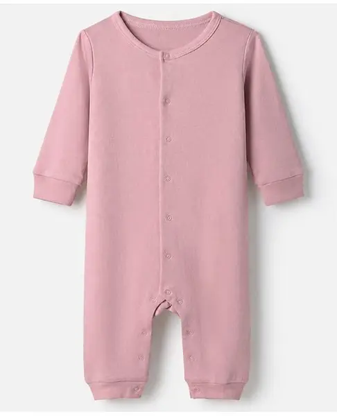 Babyhug 100% Cotton Interlock Knit Full Sleeves Solid Romper - Dark Pink