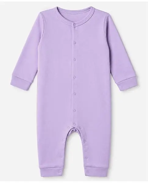 Babyhug 100% Cotton Interlock Knit Full Sleeves Solid Romper - Lavender