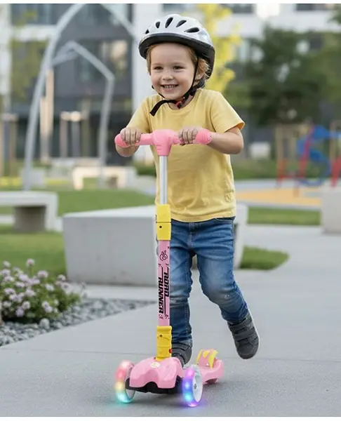R for Rabbit Road Runner Scooter for Kids of 3 to 14 Years Age 4 Adjustable Height  Foldable  LED PU Wheels & Weight Capacity 75 kgs Kick Scooter with Brakes (Pink)