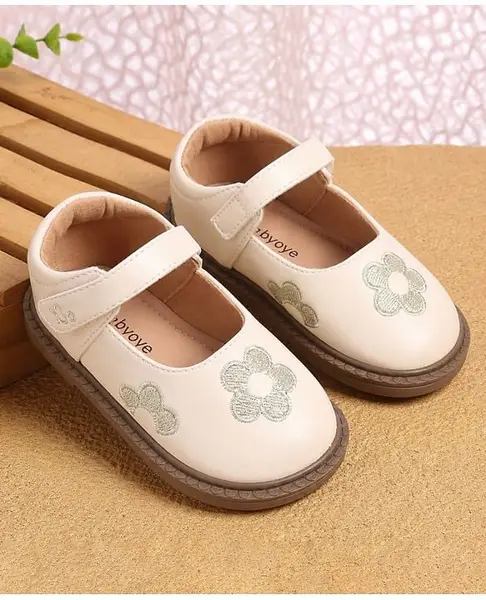 Babyoye Velcro Closure Ballerina with Floral Print in Beige