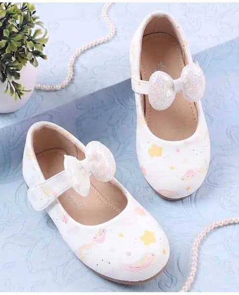 Cute Walk by Babyhug Printed Ballerina With Bow Applique - White