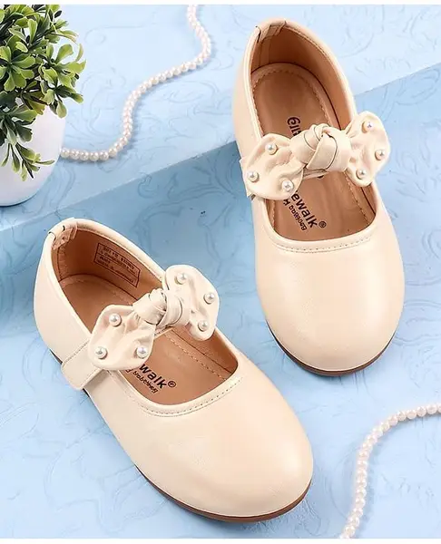 Cute Walk by Babyhug Velcro Closure Ballerina With Bow Applique - Beige