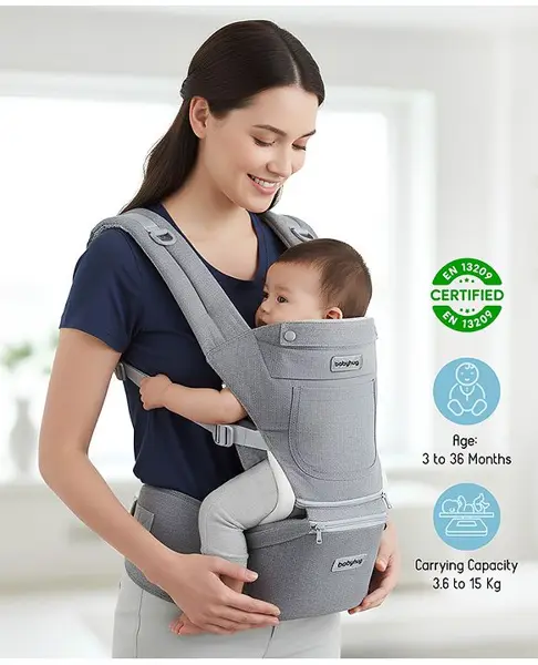 Babyhug Harmony 3 In 1 Hip Seat Cum Baby Carrier - Grey