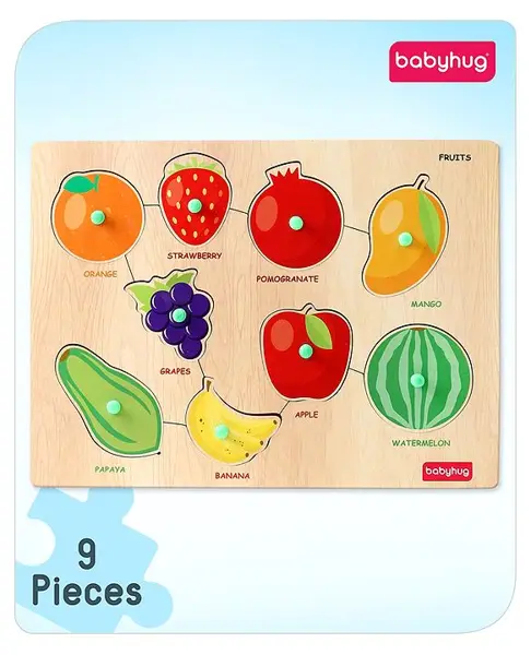 Babyhug Wooden Fruits Puzzle Multicolour - 9 Pieces