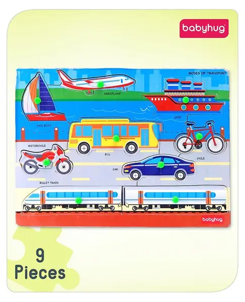 Babyhug Wooden Vehicles Puzzle Multicolour - 9 Pieces