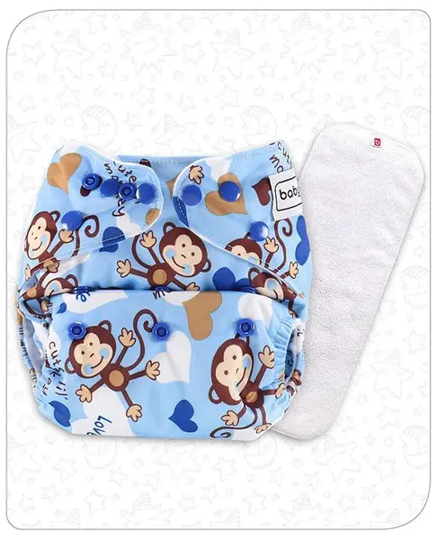 Babyhug Free Size Reusable Cloth Nappies With Insert Monkey Print - Blue