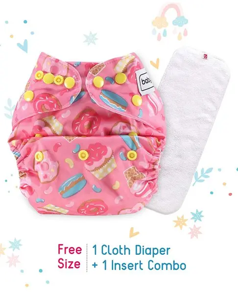 Babyhug Free Size Reusable Cloth Diaper With Insert Cupcakes Print - Pink