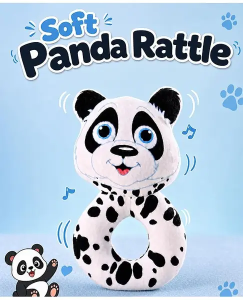 Babyhug Panda Face Rattle Cum Soft Toy Ring - Black & White
