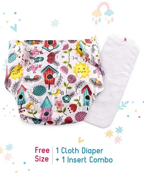 Babyhug Free Size Reusable Cloth Diaper With Insert House Print - Pink