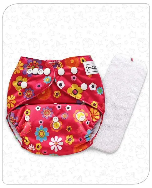 Babyhug Free Size Reusable Cloth Diaper With Insert Floral Print - Red (Packaging May Vary)