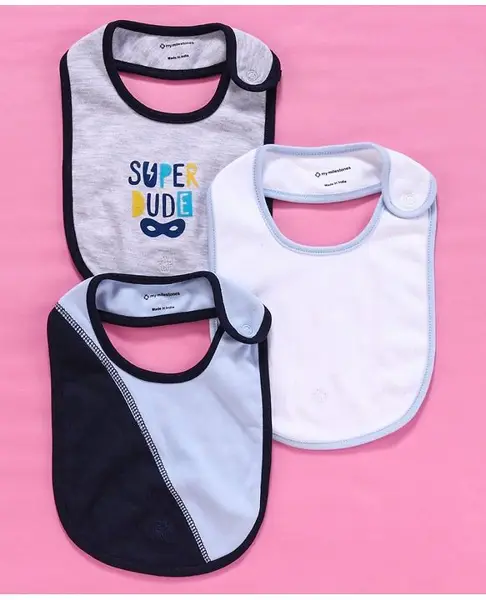 My Milestones Bibs Value Set 3 Pcs - Baby Blue Grey White