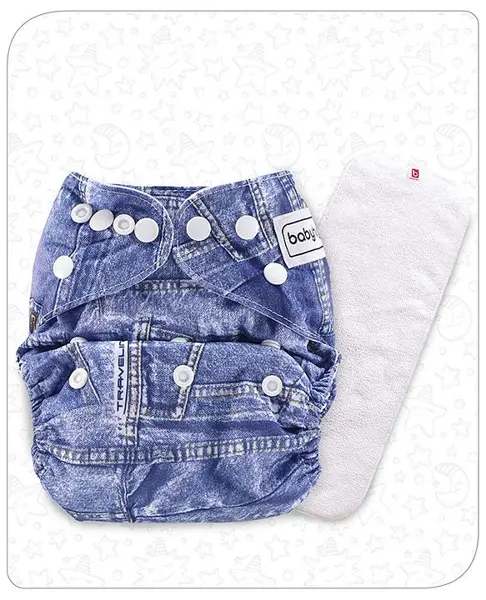 Babyhug Free Size Reusable Cloth Diaper With Insert Denim Print - Blue