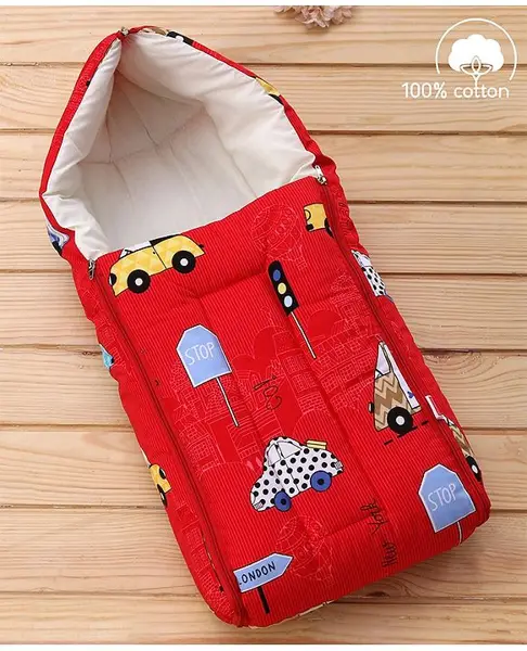 Babyhug Sleeping Bag Cars Print - Red