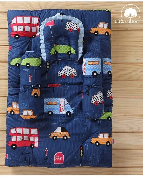 Babyhug Cotton Bedding Set Vehicle Print - Navy