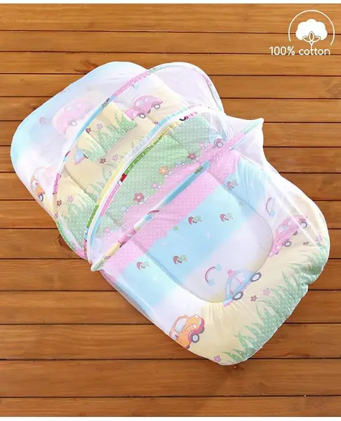 Babyhug Cotton Bedding Set with Mosquito Net Parkland Print - Multicolor