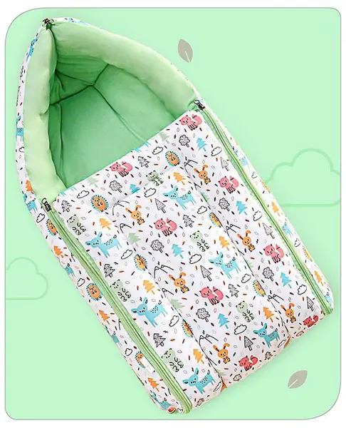 Babyhug Sleeping Bag Animal Print - White Green