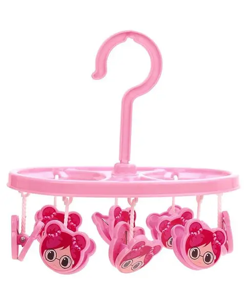 Hanger With Girl Shape Hook - 8 Clips (Color & Character May Vary)