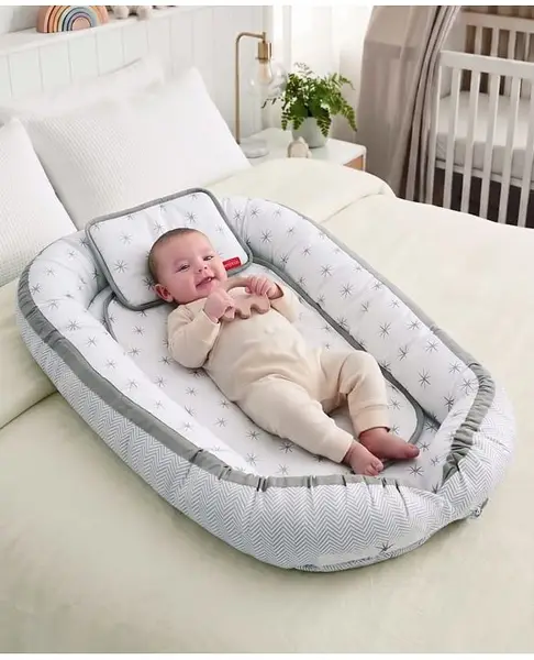 Babyhug Premium 3 Piece Baby Nest Gadda Set With Diaper Changing Mat - Grey