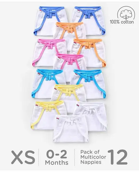 Babyhug Muslin Cloth Nappy Set of 12 Extra Small - Multicolor
