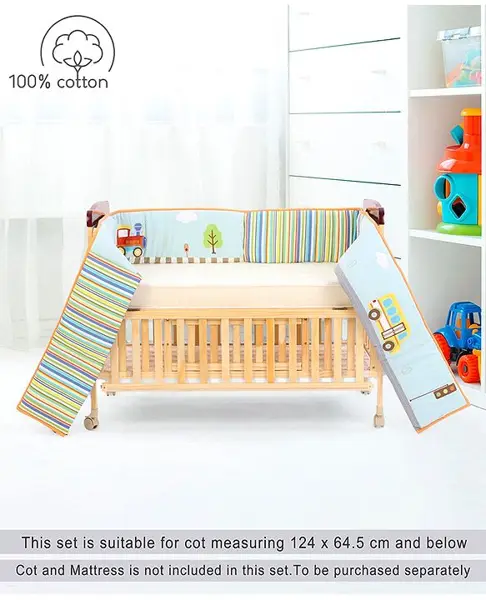 Babyhug Premium Cotton Crib Bumper Regular -Transport Theme (Cot not Included)