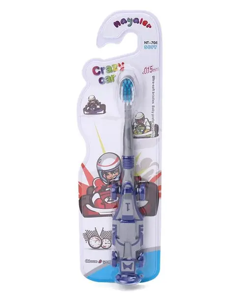Toothbrush With Ultra Soft Bristles Car Shaped - Grey Blue