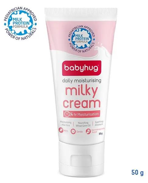 Babyhug Milk Protein Formula Daily Full Body and Face Moisturizing Milky Cream Ideal for Newborn BabyS Delicate Skin - 50 g