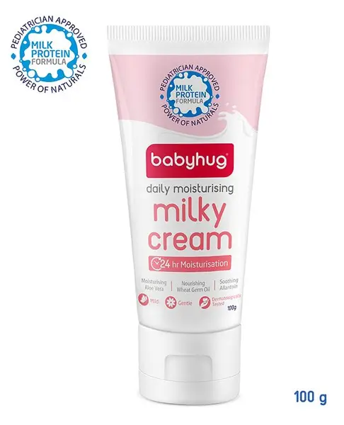 Babyhug Milk Protein Formula Daily Full Body and Face Moisturizing Milky Cream Ideal For Newborn BabyS Delicate Skin - 100 g