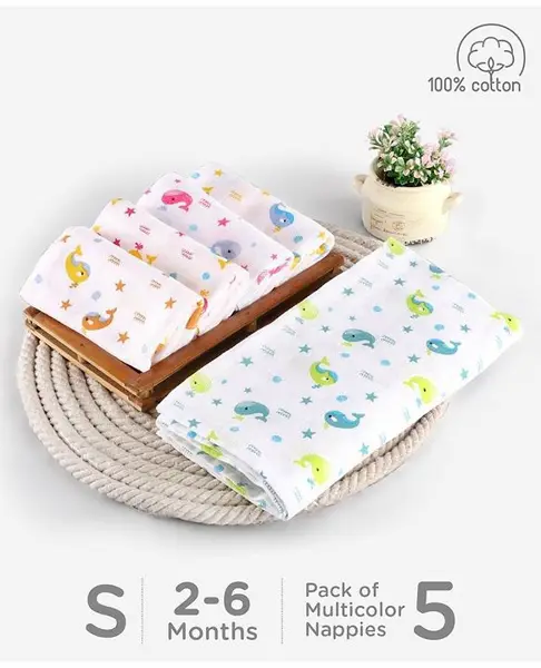 Babyhug Muslin Cloth Nappy Set of 5 Small - Multicolor Printed