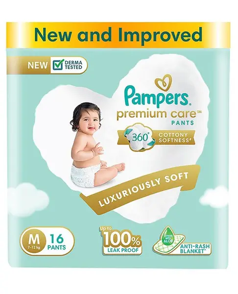 Pampers Premium Care Pants  Medium size baby diapers (M)  16 Count  Softest ever Pampers pants