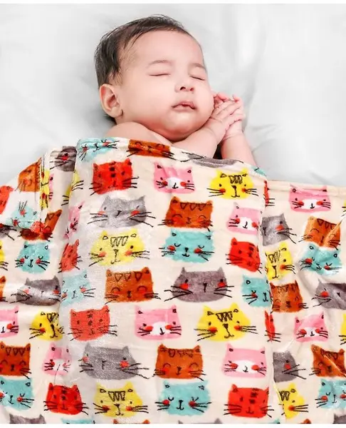 Babyhug Coral Blanket Kitty Print - Multicolor