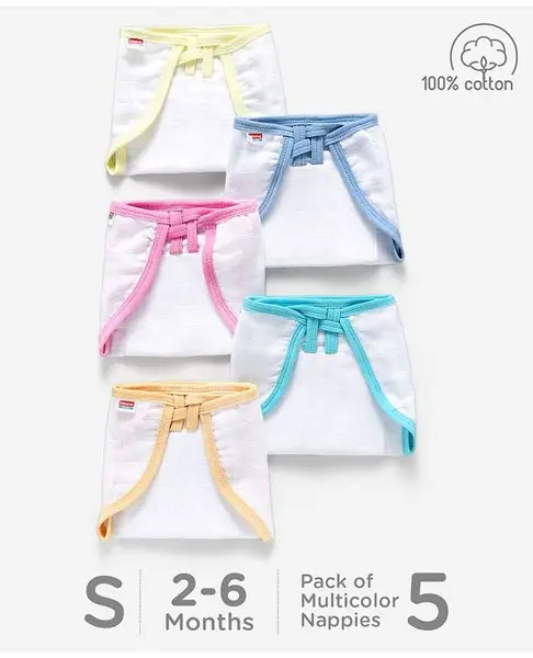Babyhug Muslin Cloth Nappy Set of 5 Small - Multicolor