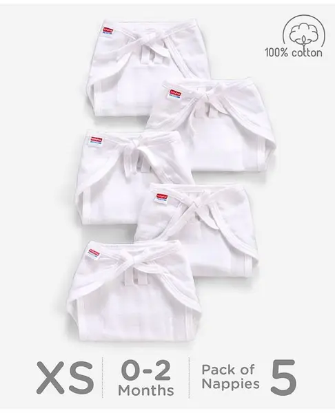 Babyhug Muslin Cloth Nappy Set of 5 Extra Small - White